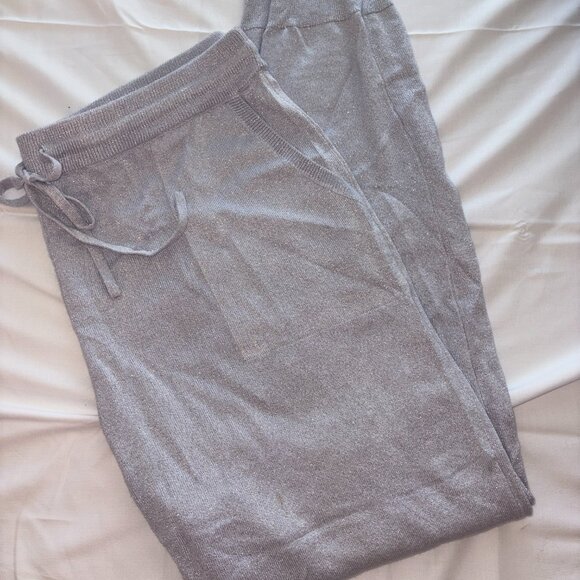 ST. JOHN WOMEN'S KNIT METALLIC SILVER JOGGER PANTS XL VISCOSE TIE WAIST CLASSIC - Picture 1 of 16